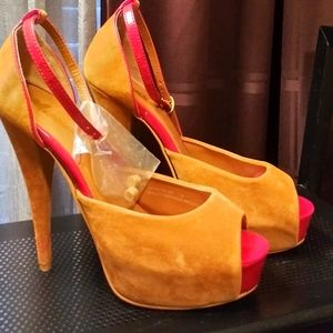 Tan and Red High Heels